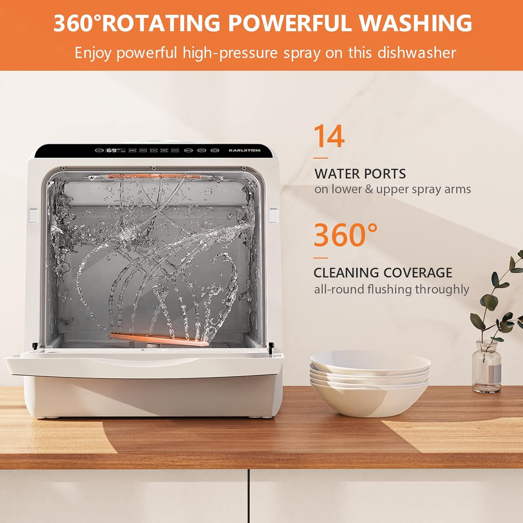 Mini Table Top Dishwasher – 6 Programs, Touch Control, Auto Drying, Baby Care & Fruit Wash